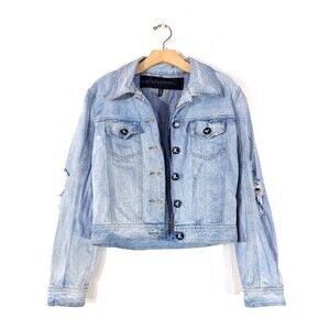 ONE TEASPOON Dolls Kill Rebel Hell Distressed Denim Jacket Light Wash 10 Grunge